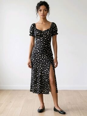 Petal And Pup Black Polka Dot Dress Pencil Wiggle Ruffle Milkmaid Size 4